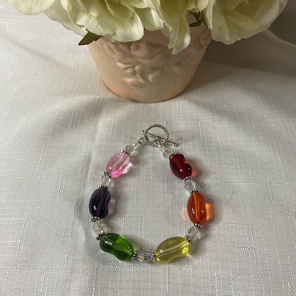 Handcrafted Rainbow Jellybean Bracelet w/crystals - Picture 2 of 7